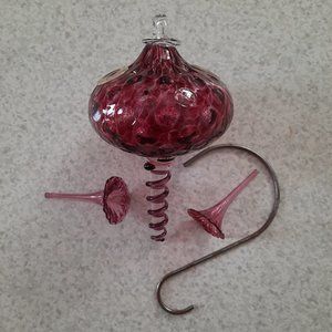 Raspberry Colored Bird Brain Brand Hand Blown Glass Hummingbird feeder